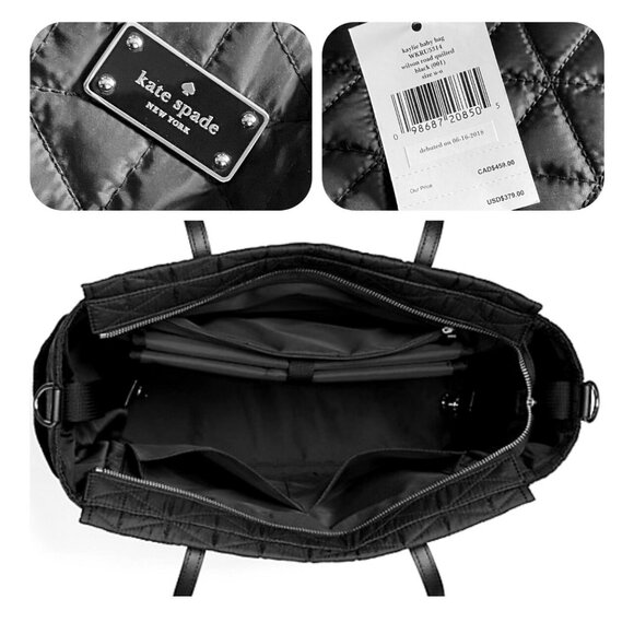 Kate Spade KAYLIE Baby Diaper Bag Quilted Wilson Road Black Nylon - Picture 3 of 3